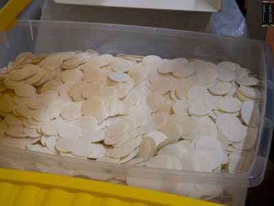 Le �promosse� vengono quindi riposte in alcuni contenitori di plastica (nel laboratorio ne vediamo cinque, colmi fino all�orlo)...